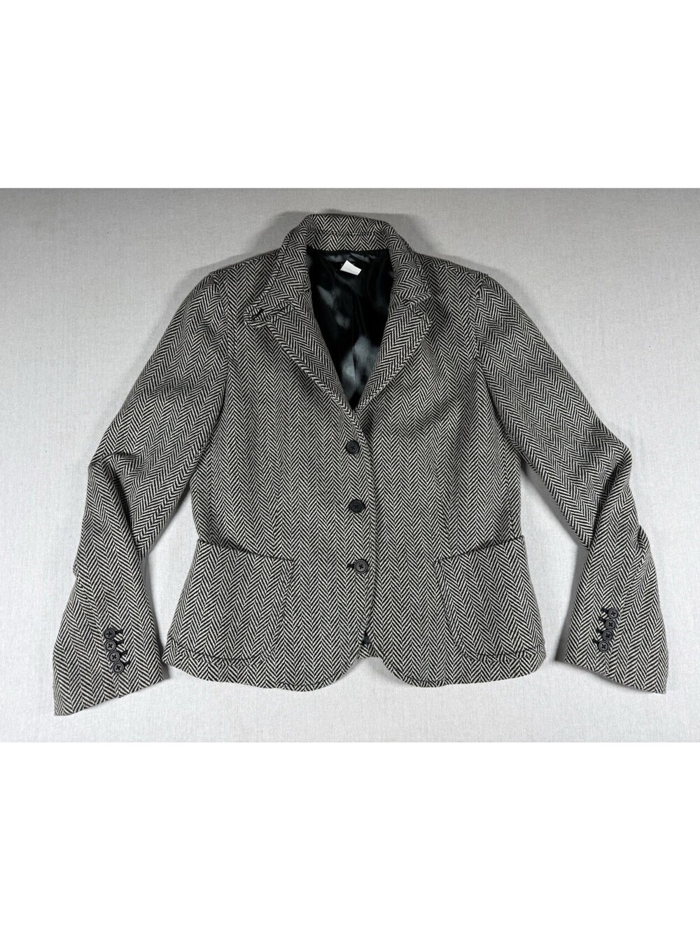 J. Crew Bella Wool Herringbone Blazer Jacket Women Sz L Gray Quiet Luxury Career